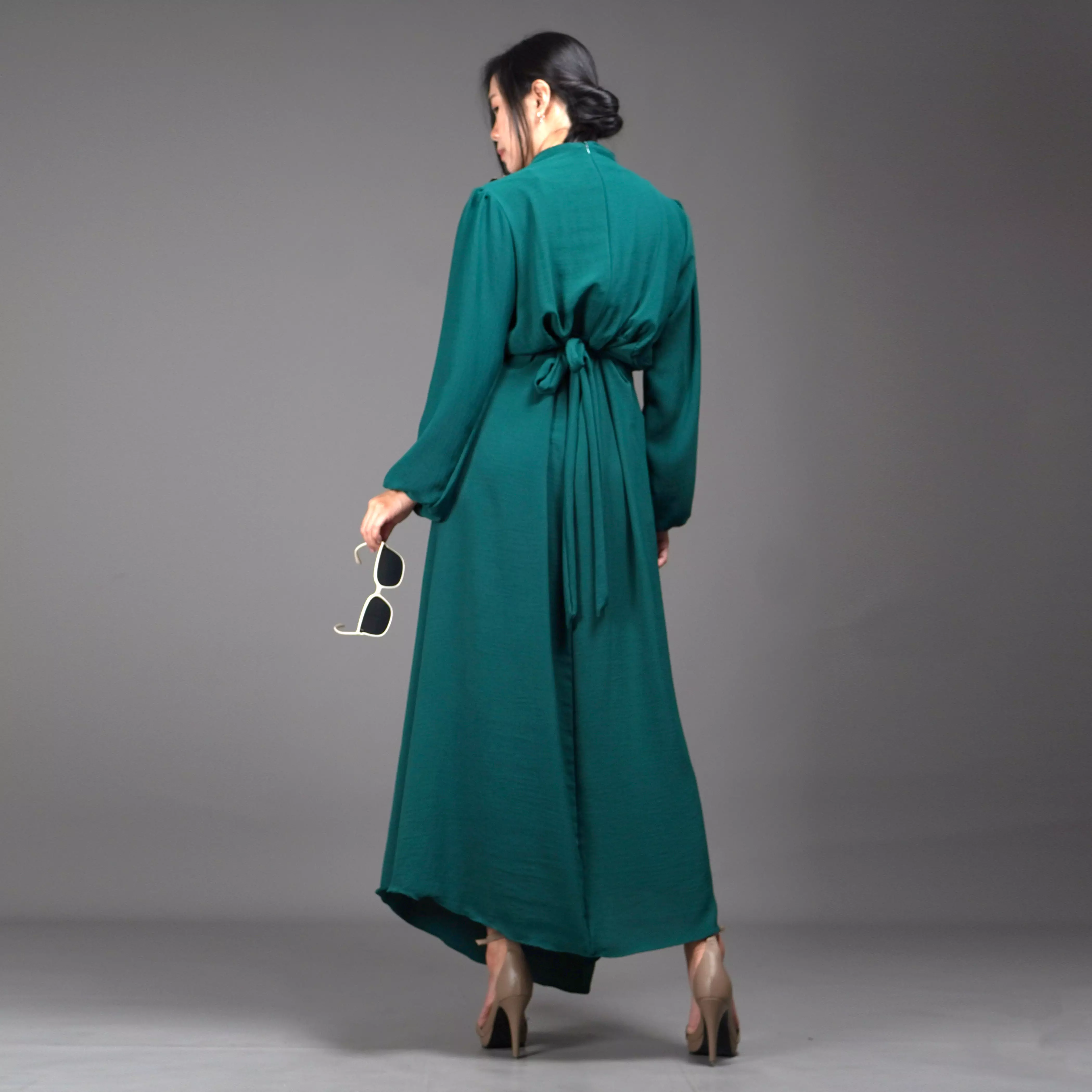  HALTERIA Longdress Polos Baju Dress Kondangan Wanita - HIJAU