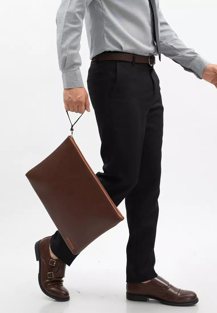 Houseofcuff Clutch Pria Tas Tangan Unisex Cokelat Model Polos Zipper