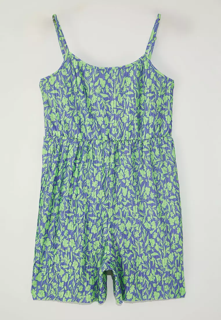 Green Strappy Patterned Plus Size Knitted Jumpsuit TBBSS25BG00016