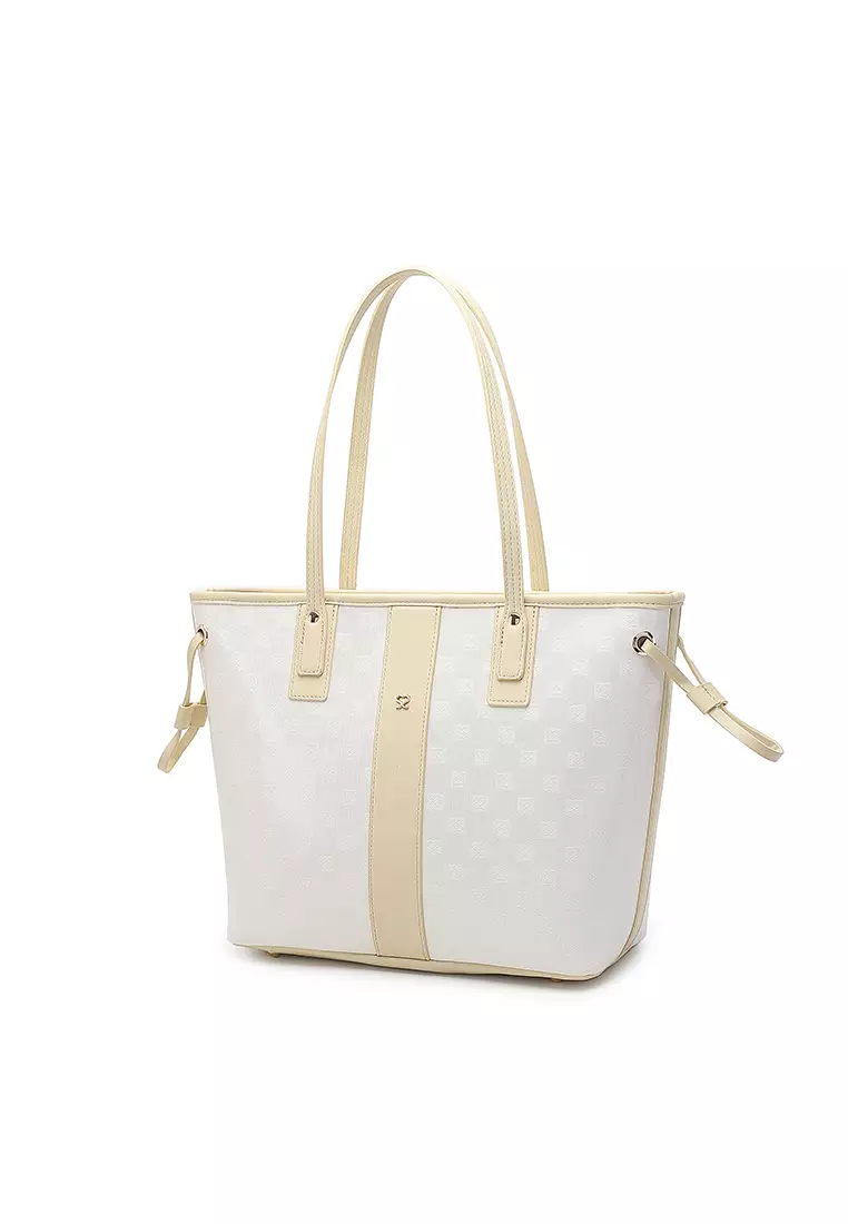 Women's Monogram Tote Bag / Shoulder Bag - White