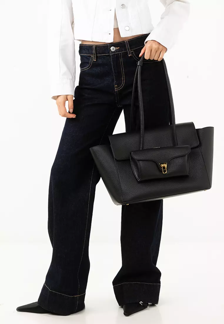 Sac à Main Coccinelle Double Beat Medium - Cuir Noir - Neuf Avec étiquettes