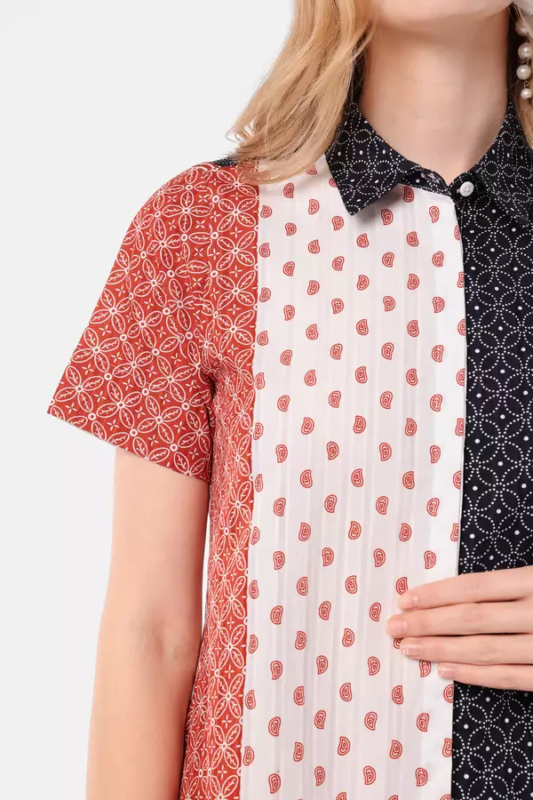 MINIMAL - Nastira - Dress Katun Motif Etnik - Red Colour Red