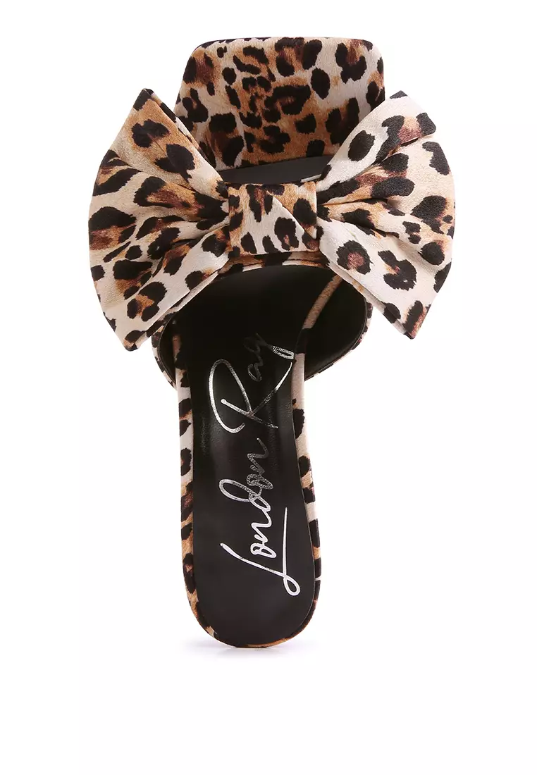 Leopard High Heeled Bow Slider Sandals