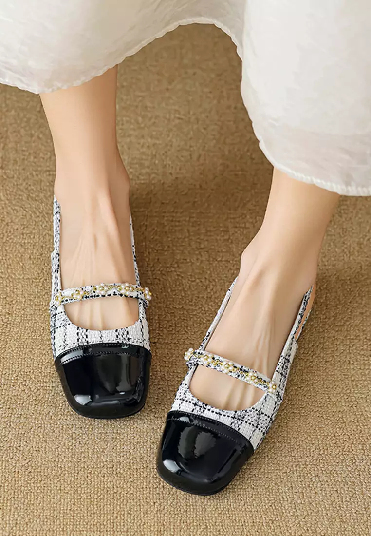 Color-blocked Slingback Mid Heels WW669-1