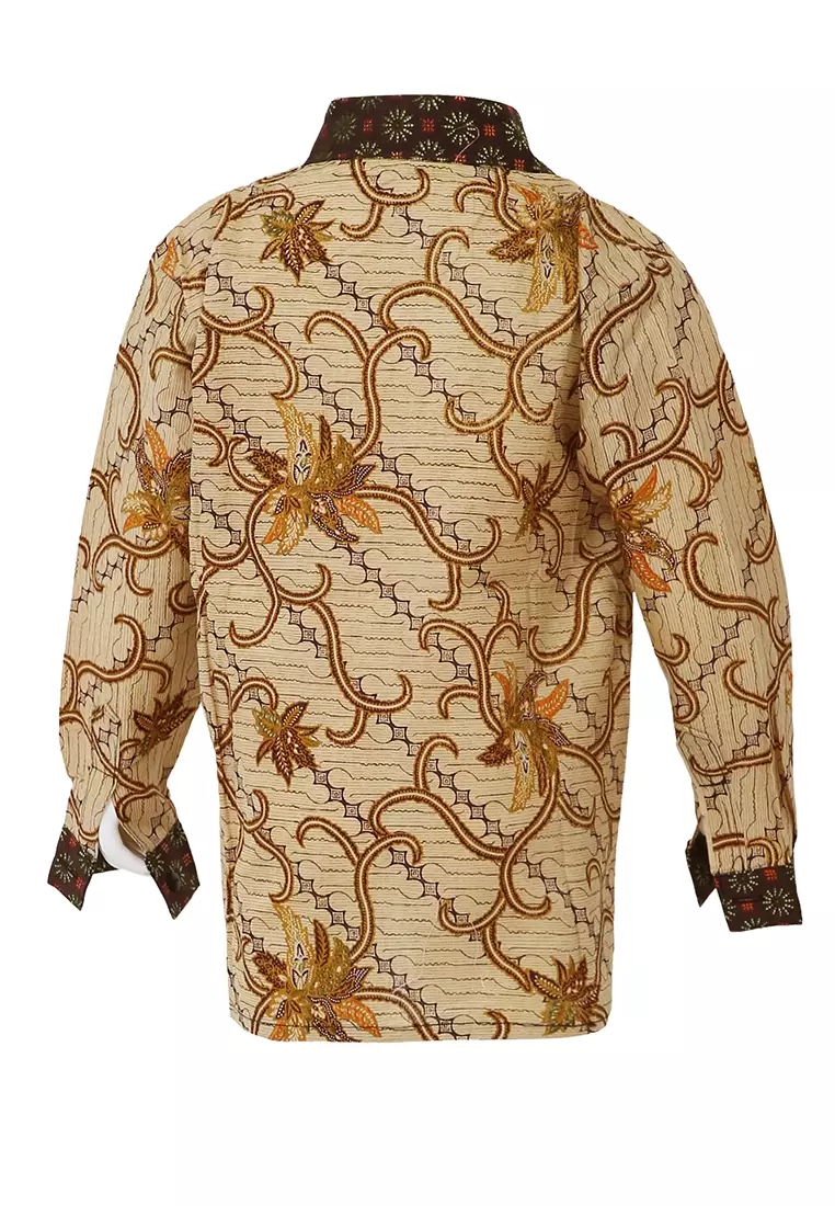 Lucas Kemeja Formal Batik Anak Laki-laki Lengan Panjang Motif Senosakti Kids Traditional Shirt Material Cotton ORIGINAL - Brown