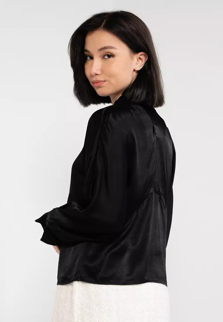 Buy Other Stories Tie Neck Satin Blouse in Black 2024 Online