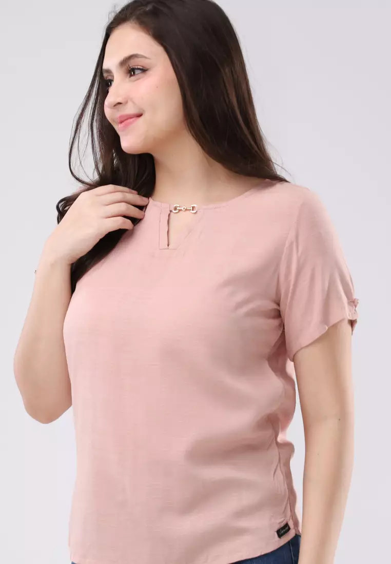 Slub Rayon Textured Woven Short Sleeves Blouse