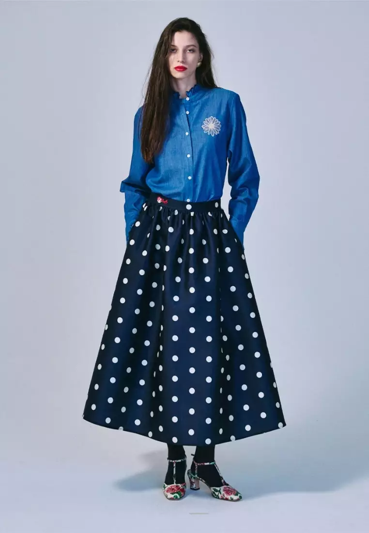 Shirt Frill Collar - Blue Beige