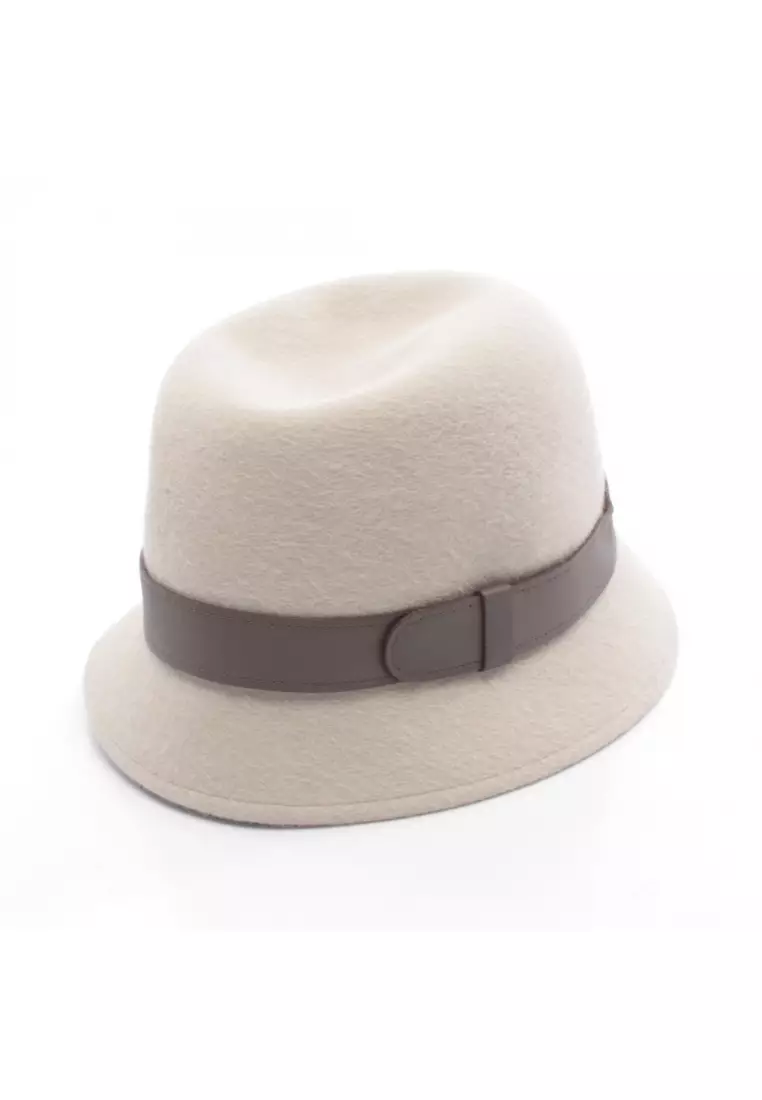 Pre-Loved Hermès hat Rabbit Felt leather off white Gray brown