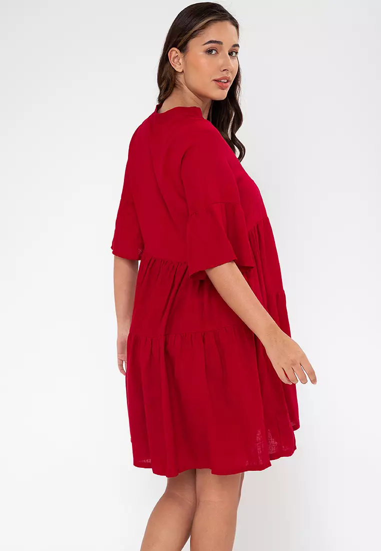 Buy Beyond The Seams Gabbie Tiered Dress With Notch Collar One Botton ...