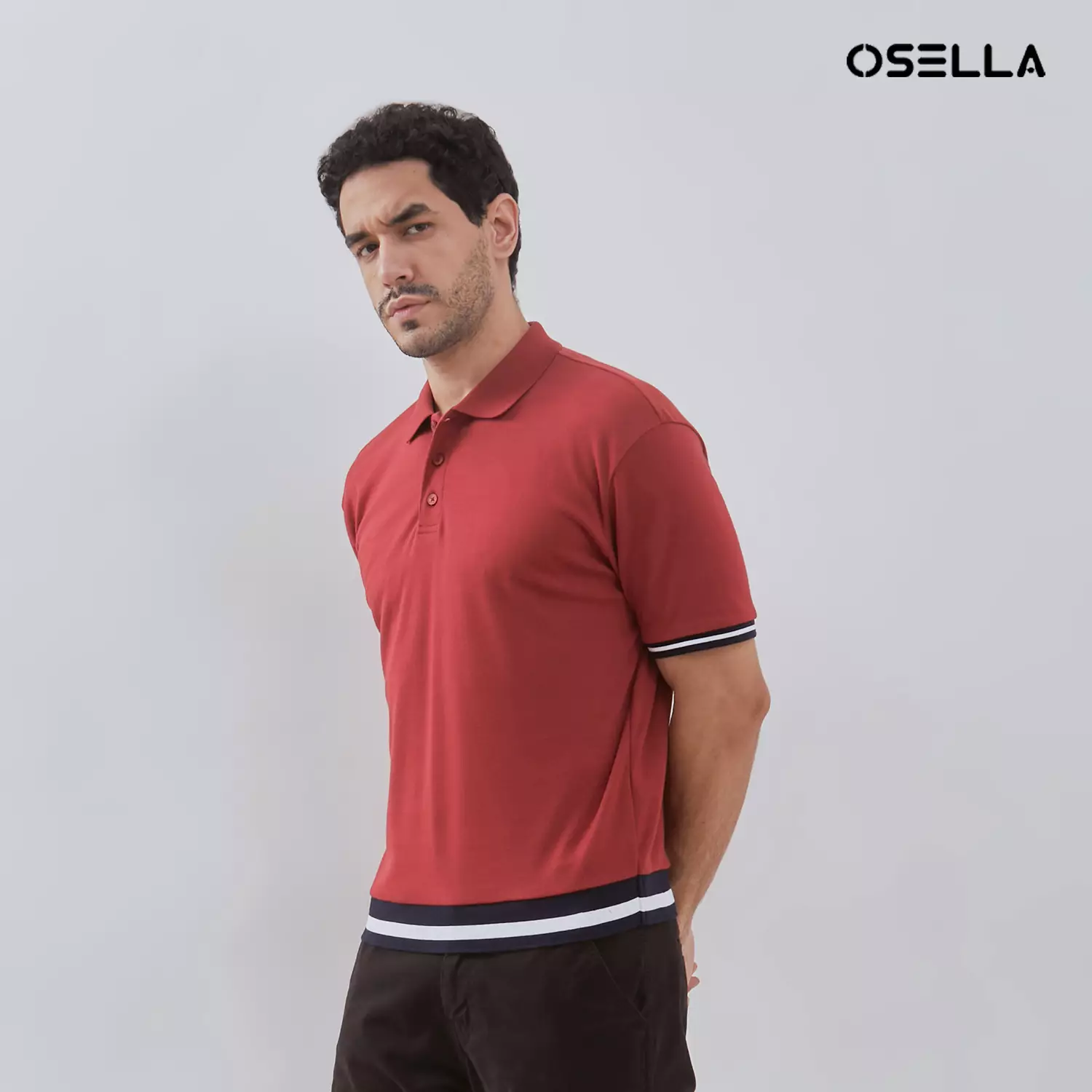 [NEW] Osella Ronan Solid Polo With Contrast Stripe Rib In Maroon 2021500953 | Polo Shirt Pria Lengan Pendek