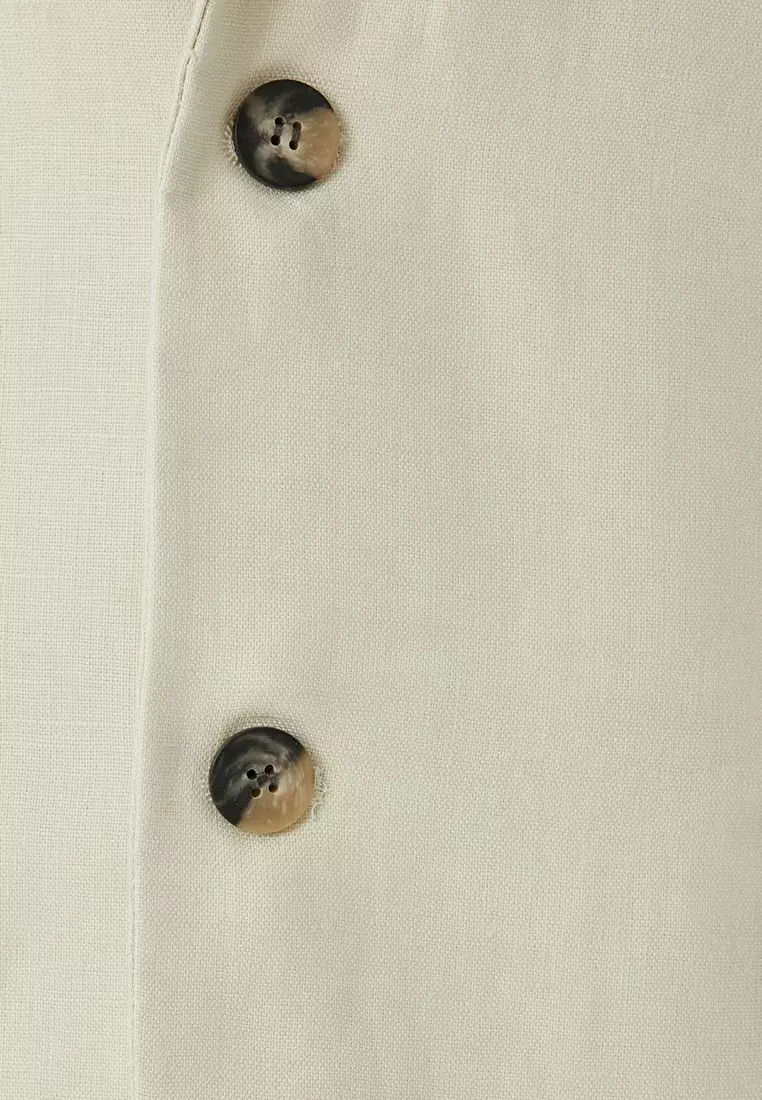 Linen Jacket Blazer Slim Fit Buttoned Pocket Detailed