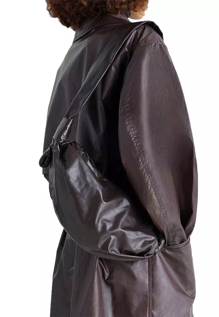 Small Soft Croissant Bag Paper Leather Dark Chocolate BG0092LL0028