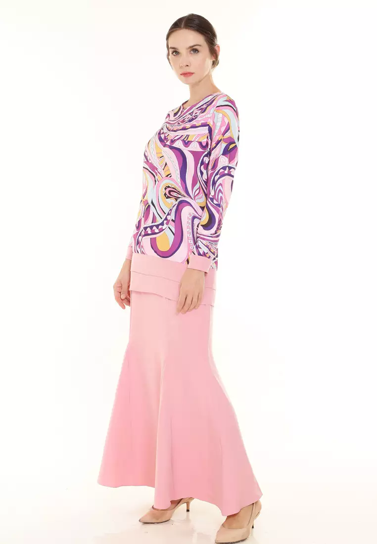 Ivy Kurung Modern layers Printed in Pink Batik