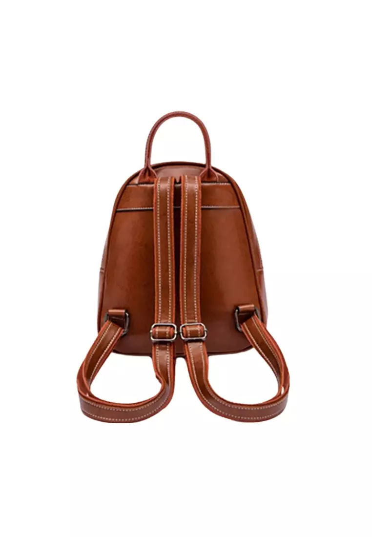 Women's Retro Zipper Cowhide Leather Backpacks