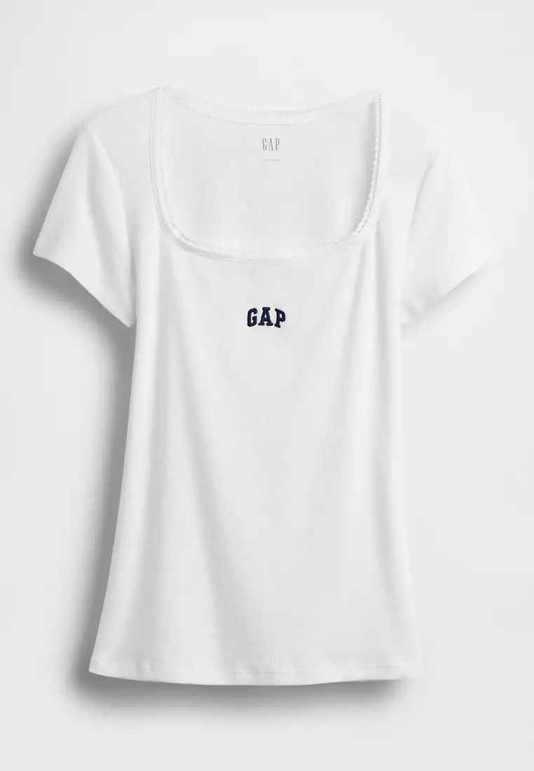 Ribbed Logo Scoop Neck Top