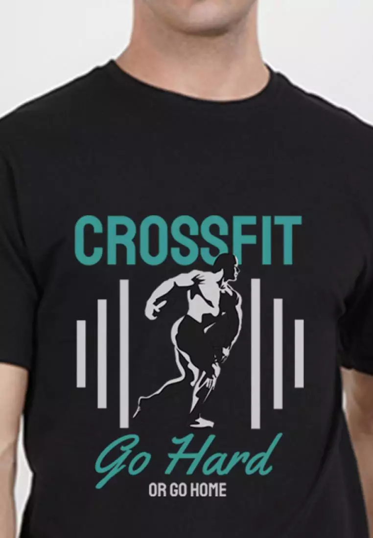 Crossfit Black Cotton Blend Short Sleeve Crew Neck Workout/Training Tee