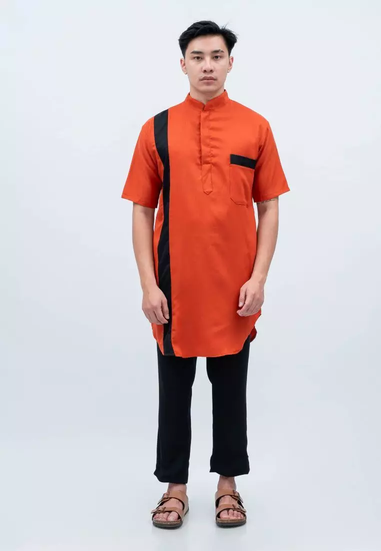 Baju Koko Kurta Pakistan Lengan Pendek Muslim Gamis Pria Houseofcuff A - Terracotta