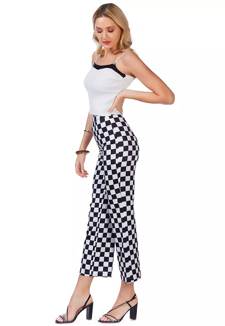 Checkerboard Culottes Pants in Black and White