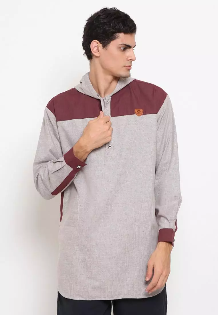 Zayidan Baju Koko Gamis Muslim Pria Zubair Hoodie - Pink