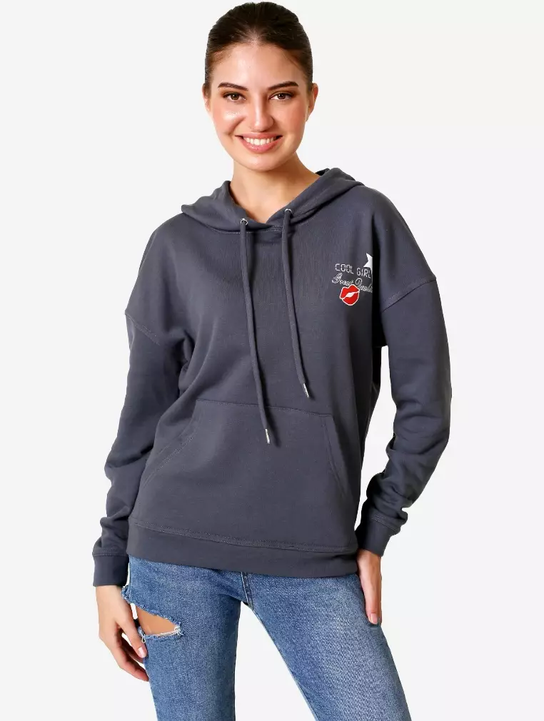 TONIQUE Wanita Katun Hoodie Regular Fit Graphic Hoodie Abu-abu KELLY women's regular fit cotton hoodie