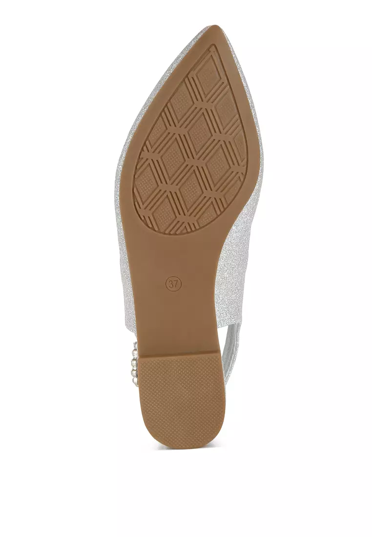 Glitter Slingback Flat Sandals in Silver