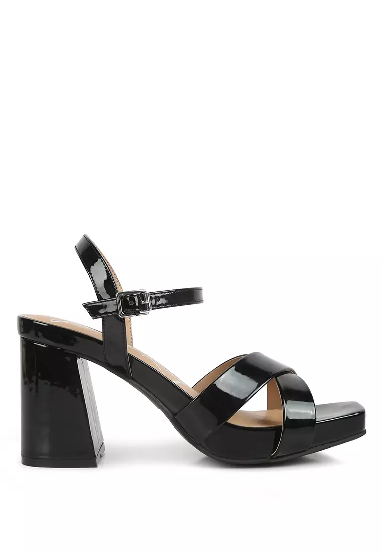 Discount on London Rag  shoes - SKU: Black Criss Cross Block Heels Sandals