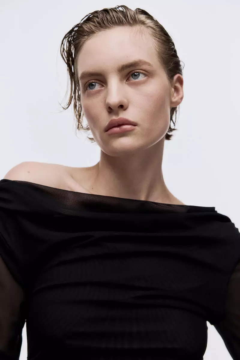 One-shoulder mesh top