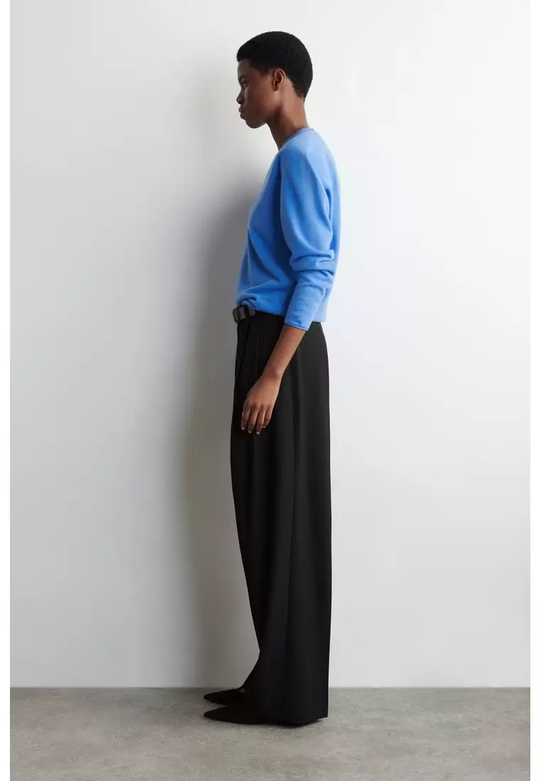 RELAXED TWILL WIDE-LEG TROUSERS
