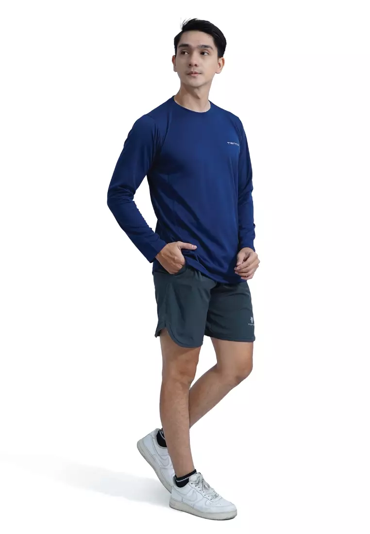 Tiento Kaos Running Dry Fit Lengan Panjang Baju Olahraga Pria Lari Gym Fitness Navy