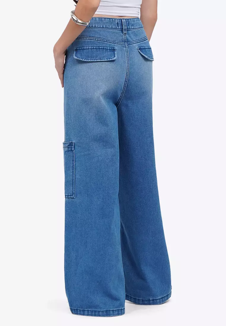 High Waist Cargo Denim Pants
