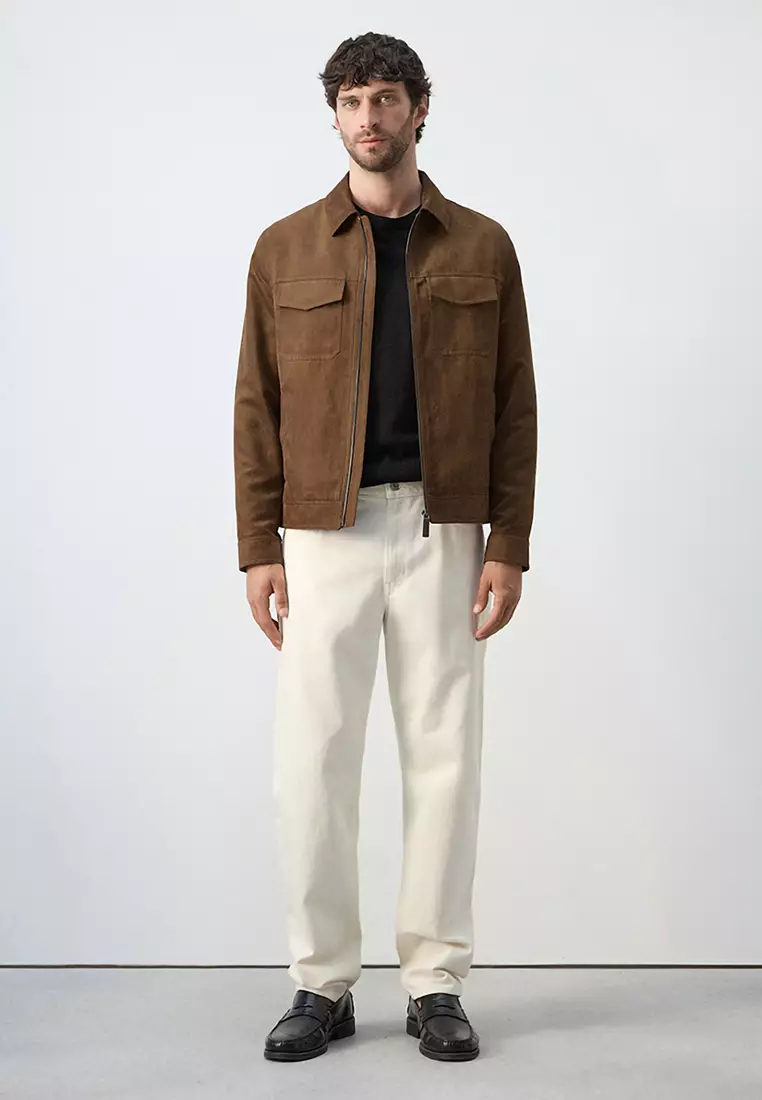 Suede-Effect Jacket with Pockets