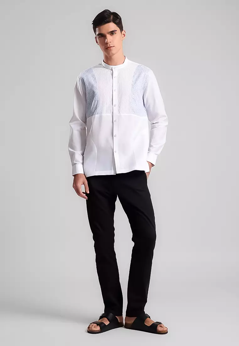 MANZONE - Kemeja Koko Lengan Panjang Pria Hazim Comfort Fit - White Warna White