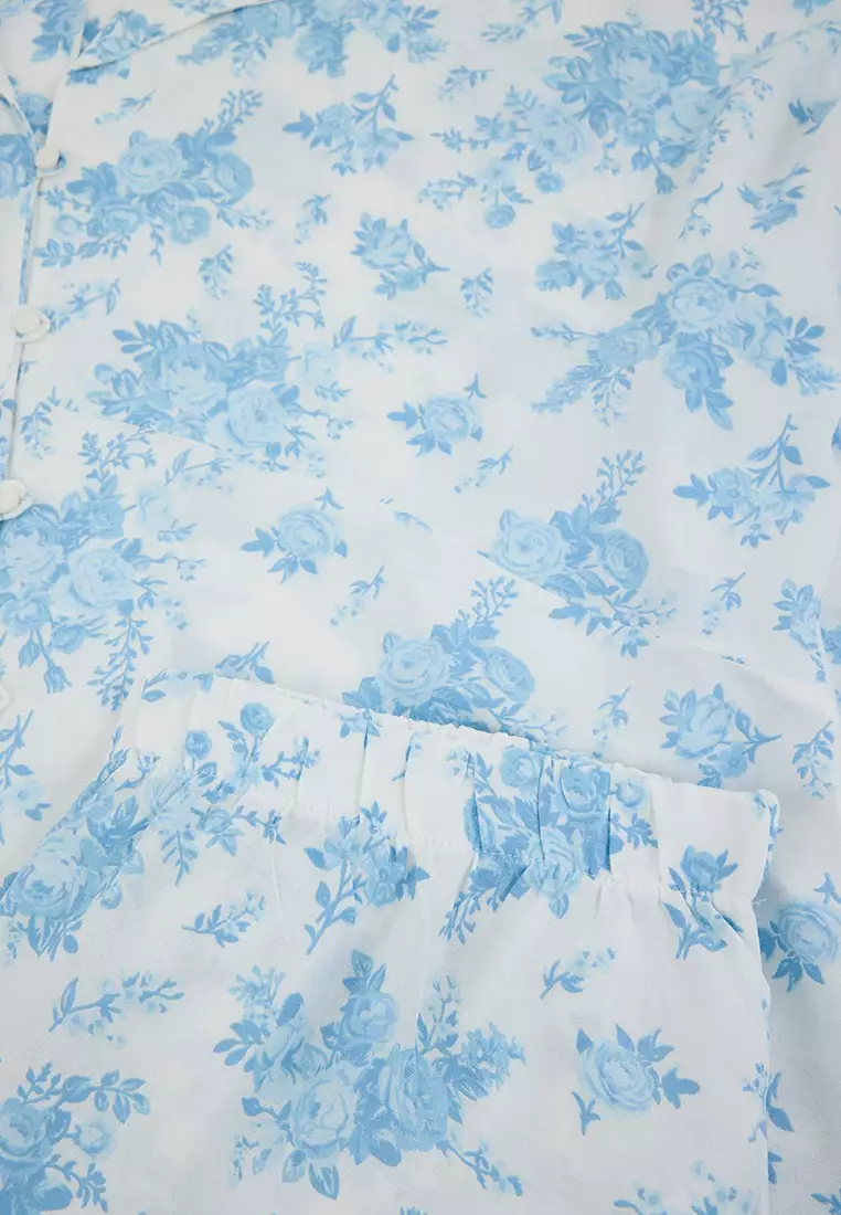 Ecru Floral Viscose Plus Size Pajama Set Tbbss26Ai00051