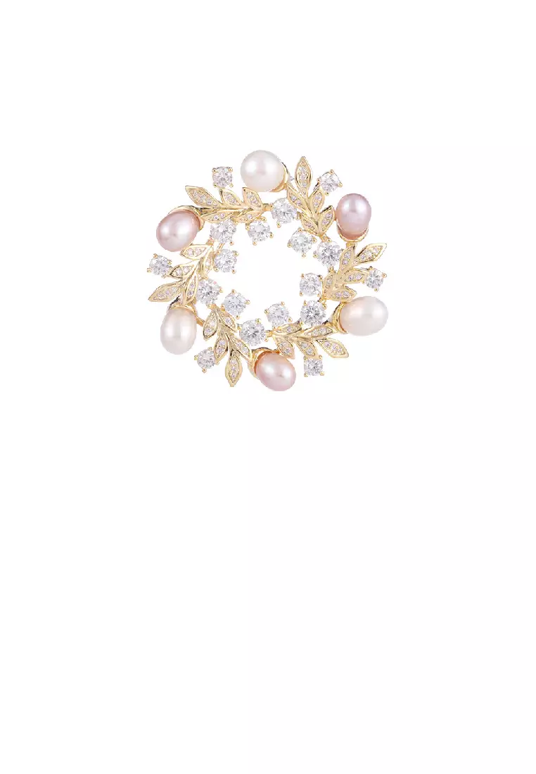 Glamorousky Fashion Elegant Plated Gold Wreath Imitation Pearl Brooch with Cubic  Zirconia 2023, Buy Glamorousky Online
