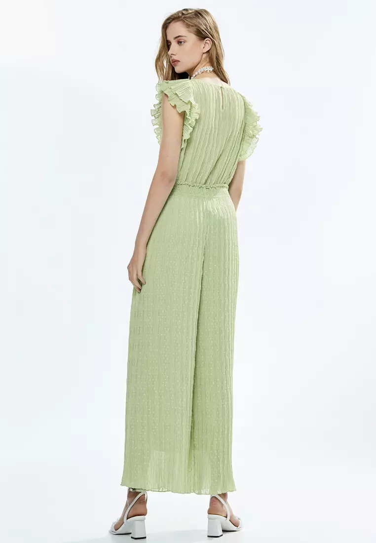 Wide Leg Casual Green Pants