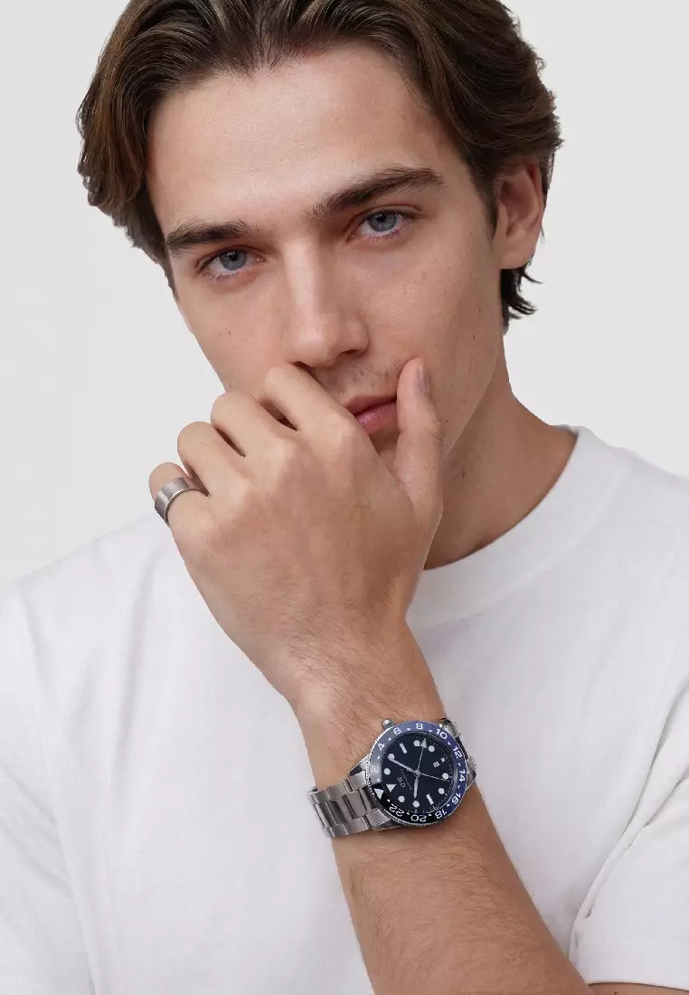 Iconic GMT Link 40mm Black Blue Ceramic Bezel Silver - Men Watch stainless steel strap watch DW Official Authentic Original 男士手錶 不銹鋼 手錶 DW 官方 正品