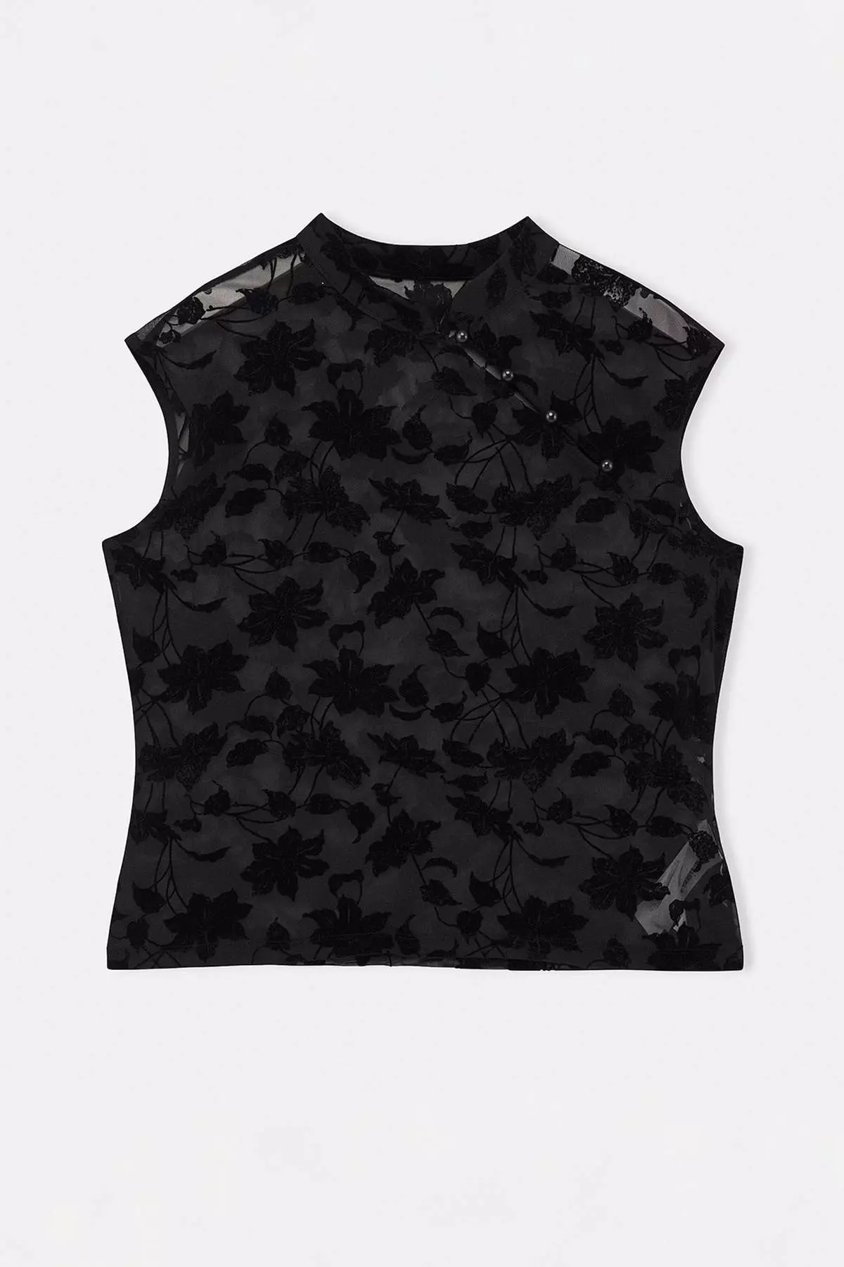 Black Knitted Collar Detailed Flock Printed Transparent Knitted Plus Size Blouse Tbbss26Af00143
