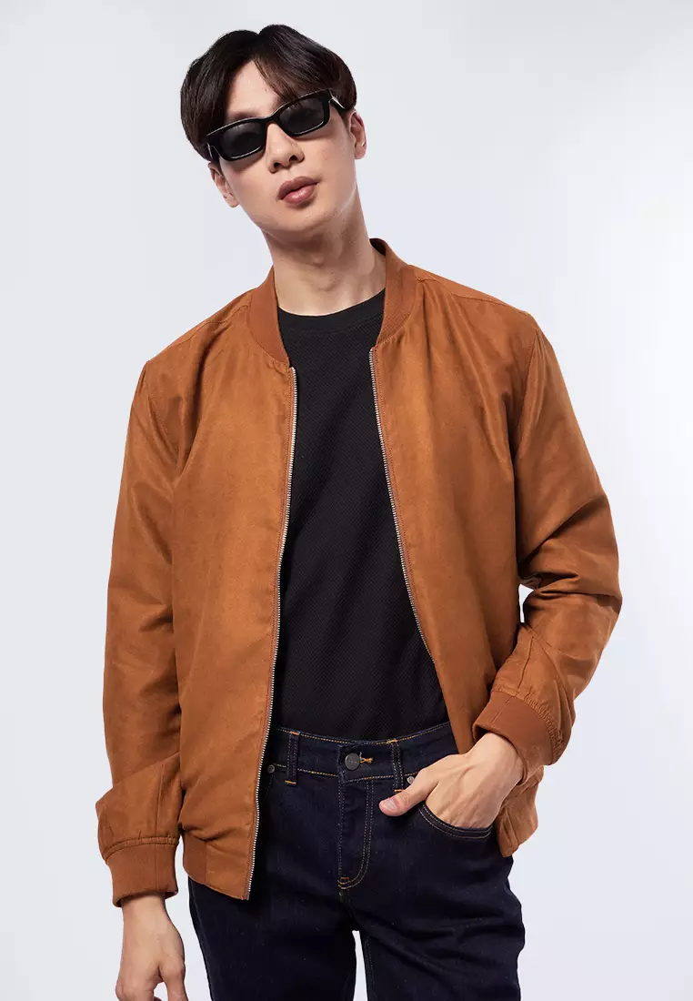 Slim Fit Suede Bomber Jacket