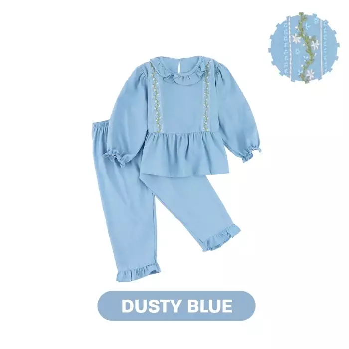 Mooi Setelan Anak Perempuan Raya Collection Asra Tunic Ruffle Set - Dusty Blue