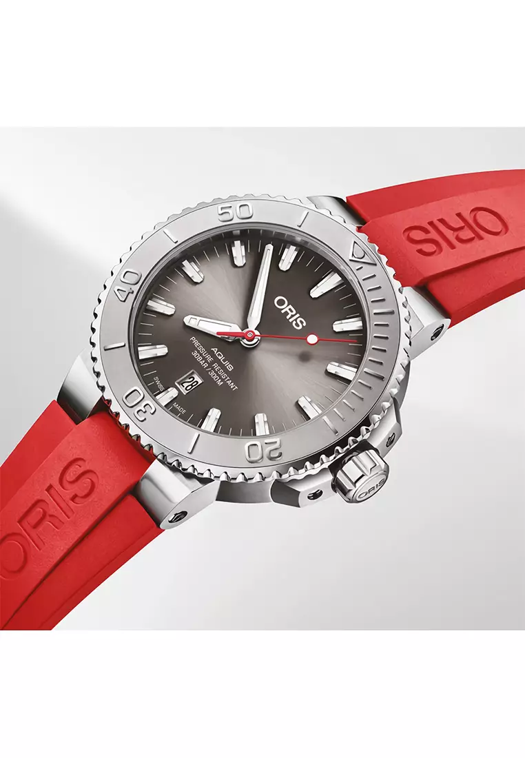 Oris Aquis - Jam Tangan Automatic Pria - Red Rubber Strap - 733 7730 4153