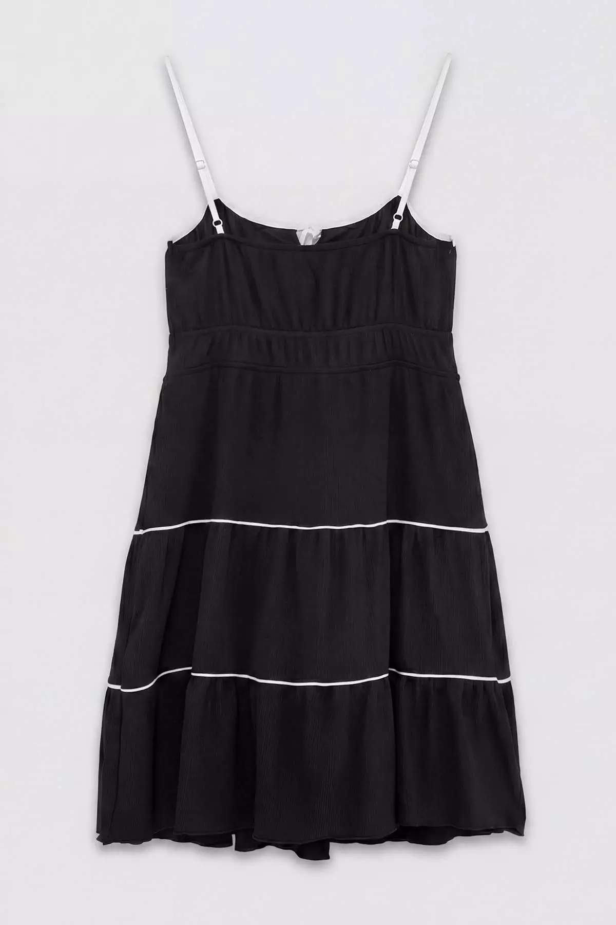 Black Lined Thin Strap Piping Detailed Knitted Plus Size Dress Tbbss26Ah00224