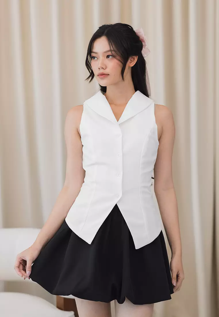 Collared Vest in White