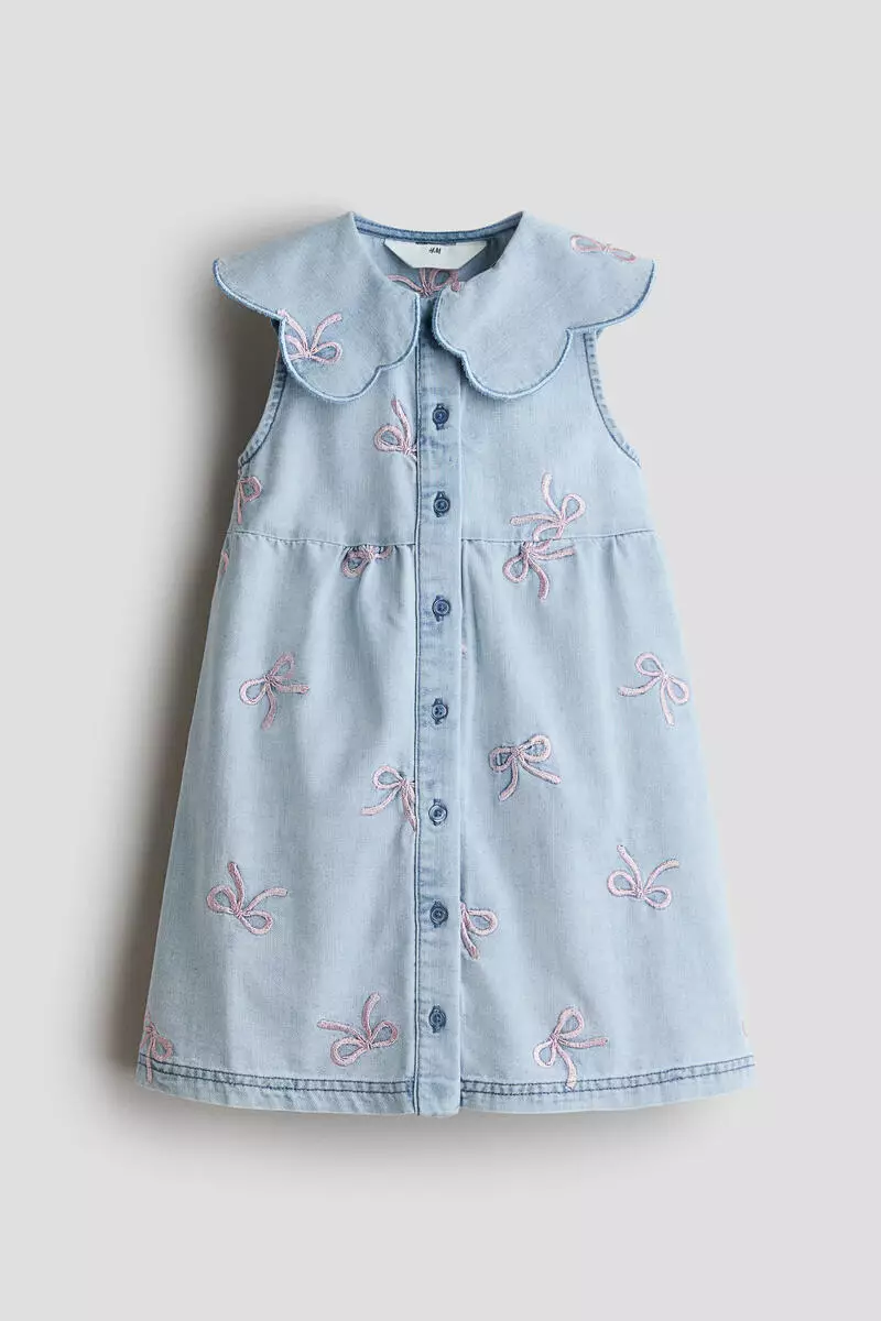 h&m blue embroidered dress Women's Light blue Eyelet Embroidered Shirt Dress