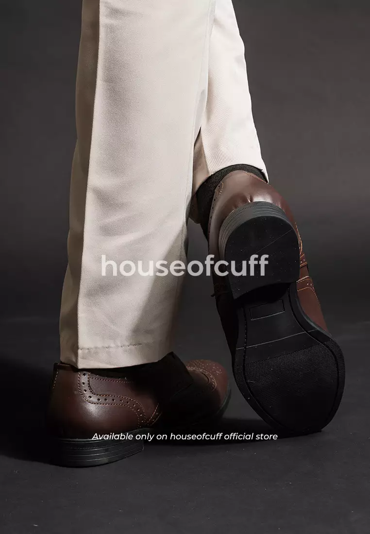 Sepatu kulit pria formal pantofel oxford wing tip coklat tua