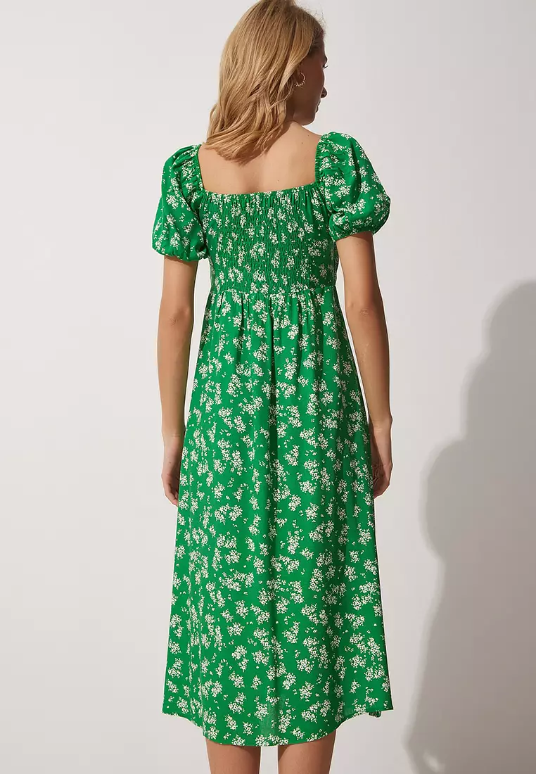 Carmen Collar Floral Summer Viscose Dress