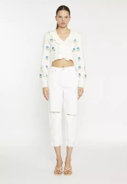 Embroidered Ruffle Cardigan