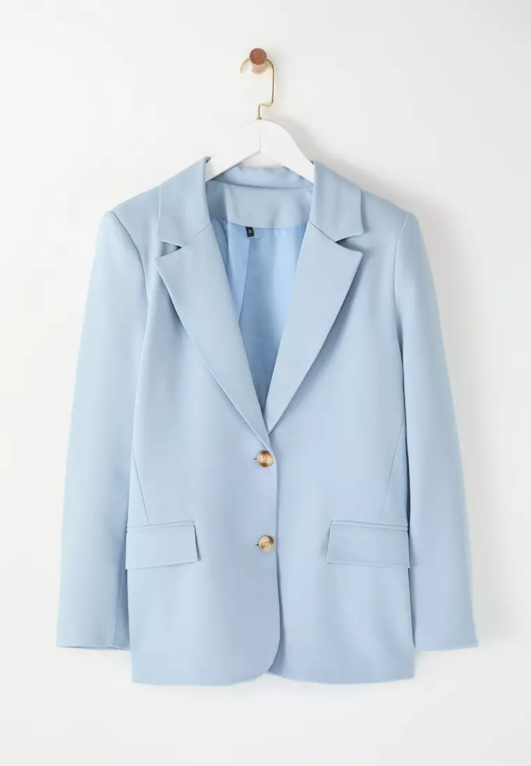 Light Blue Regular Lined Woven Blazer Jacket