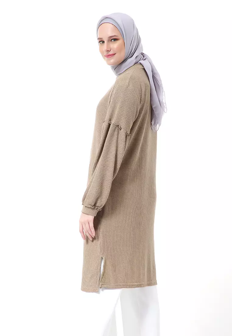 Layvina Tunik Polos Muslimah Lengan Panjang Premium High Quality Fashion - Peanut