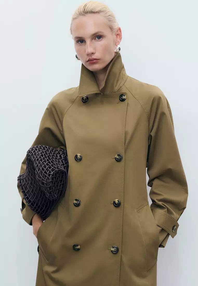 Long Double-Breasted Trench Coat